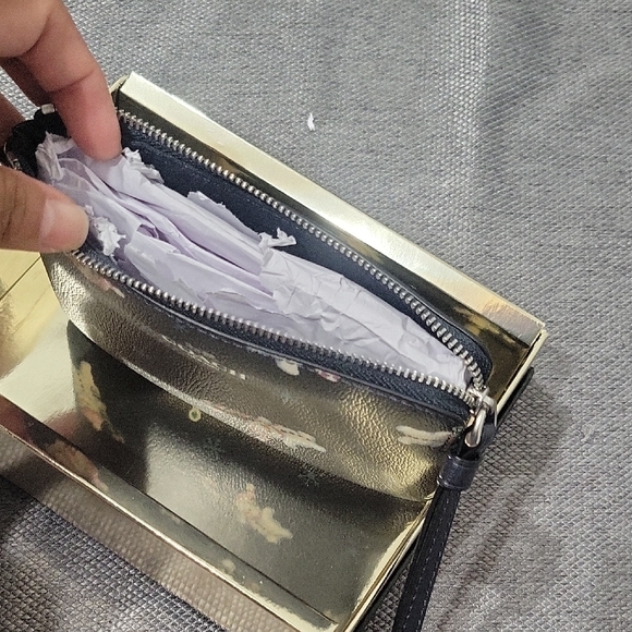 Coach Navy Wristlet with Snowman and Candy Cane Design - Picture 7 of 9